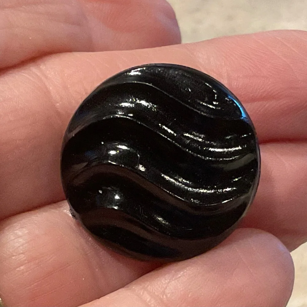 Vintage Black Button Pierced Earrings Wave Design 1” diameter